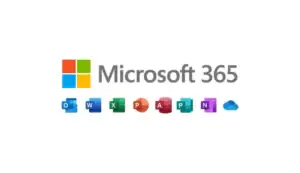 Microsoft 365 logobilde med applikasjoner som Word, Excel, PowerPoint, Outlook og OneDrive, perfekt for digital samarbeid og produktivitet.
