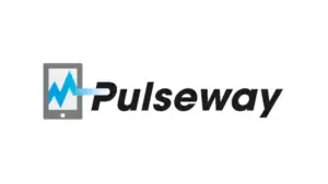 Pulseway logo med grafikk av mobiltelefon og puls, fokus på digital markedsføring og teknologiløsninger for nettsideutvikling.